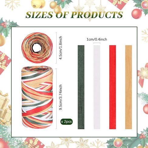 Shappy 2 Rolls Christmas Raffia Ribbon 524 قدمًا الورق الورق غير اللامع ورق التعبئة الورق خيوط Raffia Yarn لهدايا التغليف من عيد الميلاد ديكور عطلة (أحمر ، أبيض ، أخضر ، بنك) in Saudi Arabia