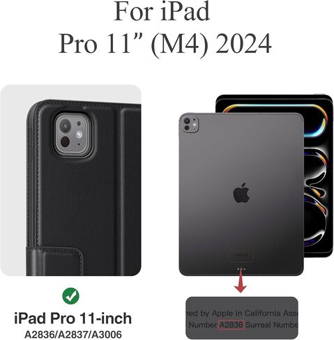 حافظة جلدية من auaua لجهاز iPad Pro 11 2024 (M4)، مع حامل قلم رصاص وجيب، رؤية متعددة الزوايا، إغلاق مغناطيسي، نوم/تنبيه تلقائي (بني) in Kuwait