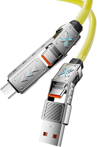 كابل USB-C 4 في 1، كابل شحن سريع 240 وات PD 5A ومزامنة البيانات، سلك شاحن سيليكون خفيف ملون مع نوع C/USB A لأجهزة الكمبيوتر المحمول iPhone iPad MacBook Samsung إلخ - 5 أقدام (أصفر) in Kuwait