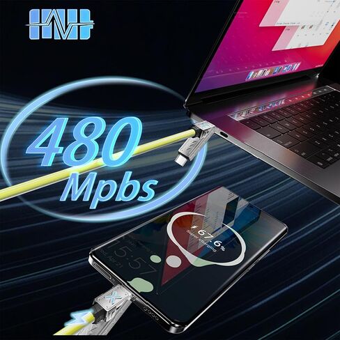 كابل USB-C 4 في 1، كابل شحن سريع 240 وات PD 5A ومزامنة البيانات، سلك شاحن سيليكون خفيف ملون مع نوع C/USB A لأجهزة الكمبيوتر المحمول iPhone iPad MacBook Samsung إلخ - 5 أقدام (أصفر) in Kuwait
