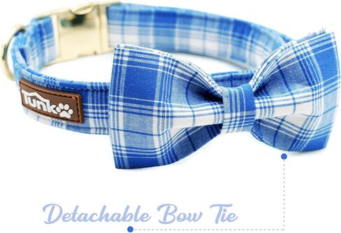 Tunkoo Pink Plaid Dog Collar with Cute Bow, Stylish Rose Gold Metal Buckle, Soft Cotton Collars for Small Medium Large Dogs– Comfortable Pet Accessory, S in Kuwait