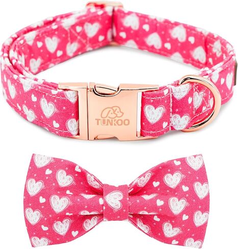 Tunkoo Pink Plaid Dog Collar with Cute Bow, Stylish Rose Gold Metal Buckle, Soft Cotton Collars for Small Medium Large Dogs– Comfortable Pet Accessory, S in Kuwait