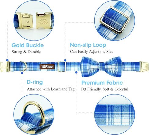 Tunkoo Pink Plaid Dog Collar with Cute Bow, Stylish Rose Gold Metal Buckle, Soft Cotton Collars for Small Medium Large Dogs– Comfortable Pet Accessory, S in Kuwait