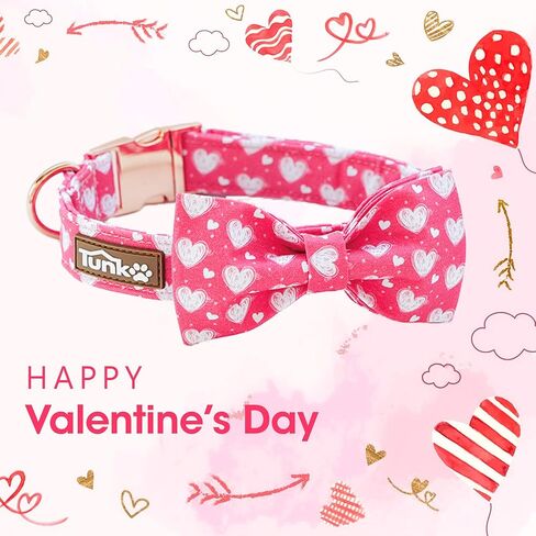 Tunkoo Pink Plaid Dog Collar with Cute Bow, Stylish Rose Gold Metal Buckle, Soft Cotton Collars for Small Medium Large Dogs– Comfortable Pet Accessory, S in Kuwait