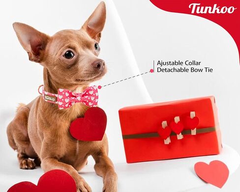 Tunkoo Pink Plaid Dog Collar with Cute Bow, Stylish Rose Gold Metal Buckle, Soft Cotton Collars for Small Medium Large Dogs– Comfortable Pet Accessory, S in Kuwait