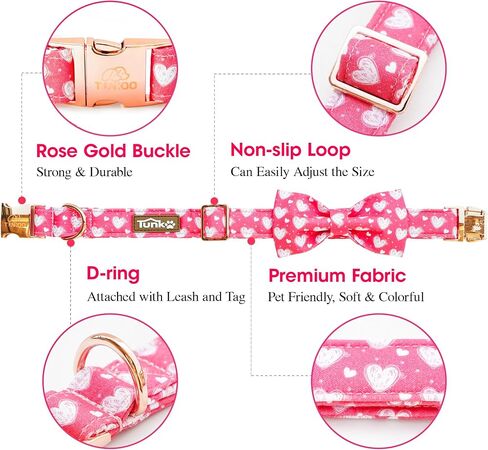 Tunkoo Pink Plaid Dog Collar with Cute Bow, Stylish Rose Gold Metal Buckle, Soft Cotton Collars for Small Medium Large Dogs– Comfortable Pet Accessory, S in Kuwait
