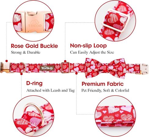 Tunkoo Pink Plaid Dog Collar with Cute Bow, Stylish Rose Gold Metal Buckle, Soft Cotton Collars for Small Medium Large Dogs– Comfortable Pet Accessory, S in Kuwait