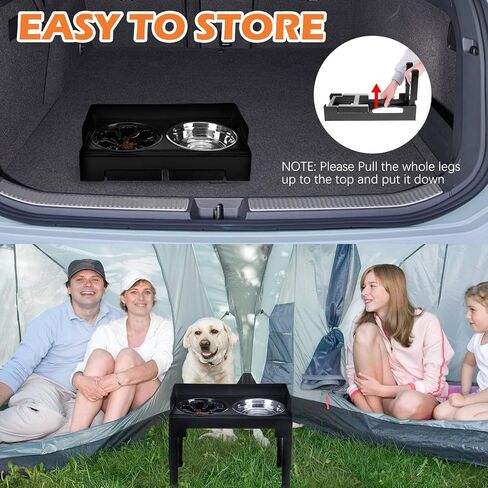 PAWCHIE Elevated Dog Bowls,Mess Proof Feeder for Large Dogs,6 Height Adjustable Raised Dog Bowl Stand with Slow Bowls & Water Bowl, No Spill, Non-Slip Tiltable Pet Feeder Stand Black in Kuwait