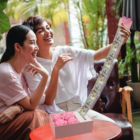 Money Box for Cash Gift Pull, Money Gift Boxes for Cash on Birthday, Christmas, Graduation, Mother's Day, for Husband, Wife, Girlfriend, Mother With Soap Rose Flower and Greeting Cards (Pink+Pink) in Saudi Arabia