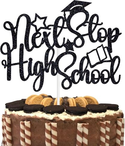 Black Glitter Next Stop High School Cake Topper, 8th Grad Grade Cake Decor, 2025 Meddile School Graduate Graduation Party Decorations Supplies in Kuwait