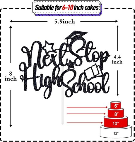 Black Glitter Next Stop High School Cake Topper, 8th Grad Grade Cake Decor, 2025 Meddile School Graduate Graduation Party Decorations Supplies in Kuwait