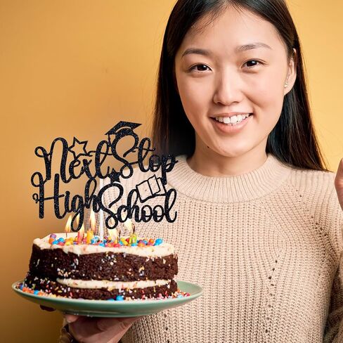 Black Glitter Next Stop High School Cake Topper, 8th Grad Grade Cake Decor, 2025 Meddile School Graduate Graduation Party Decorations Supplies in Kuwait