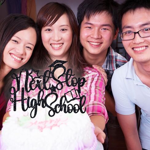 Black Glitter Next Stop High School Cake Topper, 8th Grad Grade Cake Decor, 2025 Meddile School Graduate Graduation Party Decorations Supplies in Kuwait