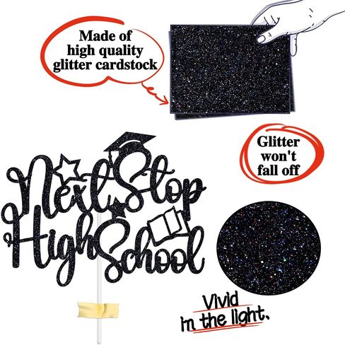 Black Glitter Next Stop High School Cake Topper, 8th Grad Grade Cake Decor, 2025 Meddile School Graduate Graduation Party Decorations Supplies in Kuwait