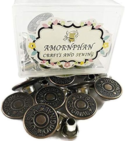 AMORNPHAN 10 Sets Jean Clips Snap Tack 17 MM.Copper Metal Buttons Replacement with Rivets and Metal Base No-Sew with Plastic Storage (Copper) in Saudi Arabia