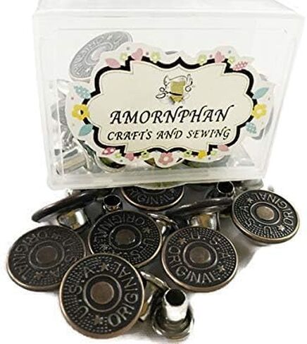 AMORNPHAN 10 Sets Jean Clips Snap Tack 17 MM.Copper Metal Buttons Replacement with Rivets and Metal Base No-Sew with Plastic Storage (Copper) in Saudi Arabia