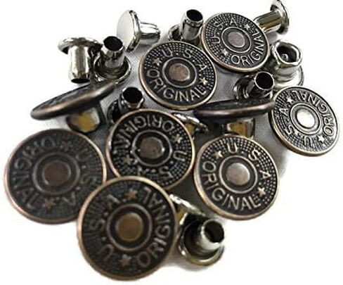 AMORNPHAN 10 Sets Jean Clips Snap Tack 17 MM.Copper Metal Buttons Replacement with Rivets and Metal Base No-Sew with Plastic Storage (Copper) in Saudi Arabia