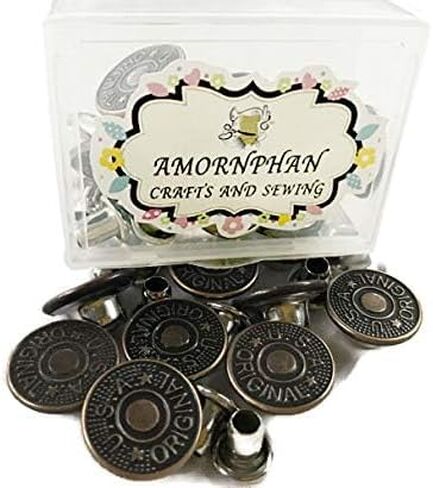 AMORNPHAN 10 Sets Jean Clips Snap Tack 17 MM.Copper Metal Buttons Replacement with Rivets and Metal Base No-Sew with Plastic Storage (Copper) in Saudi Arabia