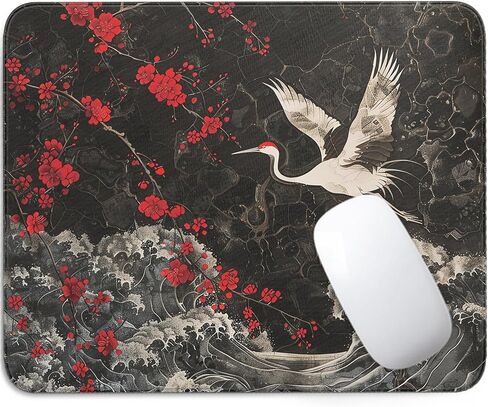 Japanese Mouse Pad - Cherry BlossomsCrane Bird Black Square Mousepad Washable with Non-Slip Rubber Base - Mouse Pads for Desk Computers Laptop Mouse- Home Office Decor Desk Accessories-10x8 Inch in Saudi Arabia