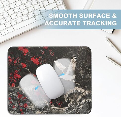 Japanese Mouse Pad - Cherry BlossomsCrane Bird Black Square Mousepad Washable with Non-Slip Rubber Base - Mouse Pads for Desk Computers Laptop Mouse- Home Office Decor Desk Accessories-10x8 Inch in Saudi Arabia