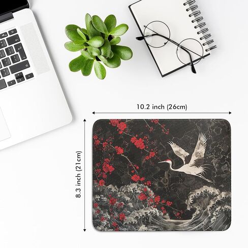 Japanese Mouse Pad - Cherry BlossomsCrane Bird Black Square Mousepad Washable with Non-Slip Rubber Base - Mouse Pads for Desk Computers Laptop Mouse- Home Office Decor Desk Accessories-10x8 Inch in Saudi Arabia