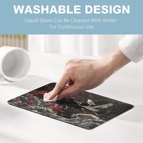 Japanese Mouse Pad - Cherry BlossomsCrane Bird Black Square Mousepad Washable with Non-Slip Rubber Base - Mouse Pads for Desk Computers Laptop Mouse- Home Office Decor Desk Accessories-10x8 Inch in Saudi Arabia