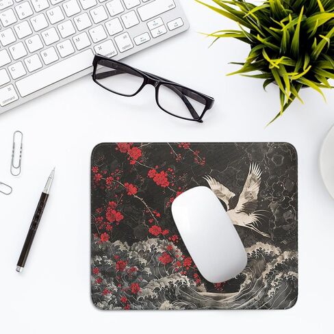 Japanese Mouse Pad - Cherry BlossomsCrane Bird Black Square Mousepad Washable with Non-Slip Rubber Base - Mouse Pads for Desk Computers Laptop Mouse- Home Office Decor Desk Accessories-10x8 Inch in Saudi Arabia