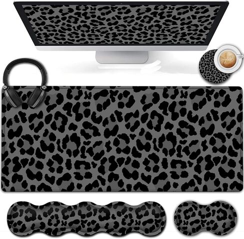 Ergonomic Keyboard Wrist Rest and Large Gaming Mouse Pad with Non-Slip Base, for Home Laptop Office Desk Pad,31.5x11.8 Big Desk Mat Black Leopard Print Pattern Mouse Pad with Wrist Supprot in Saudi Arabia