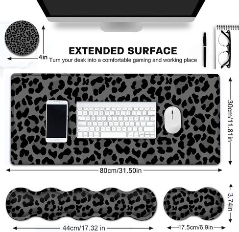 Ergonomic Keyboard Wrist Rest and Large Gaming Mouse Pad with Non-Slip Base, for Home Laptop Office Desk Pad,31.5x11.8 Big Desk Mat Black Leopard Print Pattern Mouse Pad with Wrist Supprot in Saudi Arabia