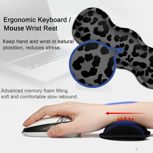 Ergonomic Keyboard Wrist Rest and Large Gaming Mouse Pad with Non-Slip Base, for Home Laptop Office Desk Pad,31.5x11.8 Big Desk Mat Black Leopard Print Pattern Mouse Pad with Wrist Supprot in Saudi Arabia