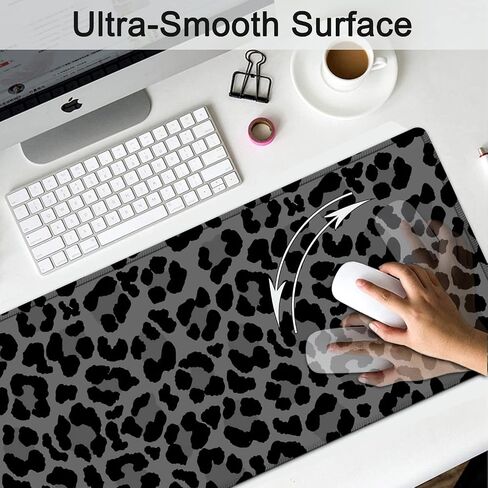 Ergonomic Keyboard Wrist Rest and Large Gaming Mouse Pad with Non-Slip Base, for Home Laptop Office Desk Pad,31.5x11.8 Big Desk Mat Black Leopard Print Pattern Mouse Pad with Wrist Supprot in Saudi Arabia