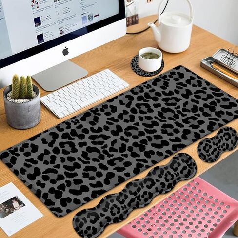 Ergonomic Keyboard Wrist Rest and Large Gaming Mouse Pad with Non-Slip Base, for Home Laptop Office Desk Pad,31.5x11.8 Big Desk Mat Black Leopard Print Pattern Mouse Pad with Wrist Supprot in Saudi Arabia