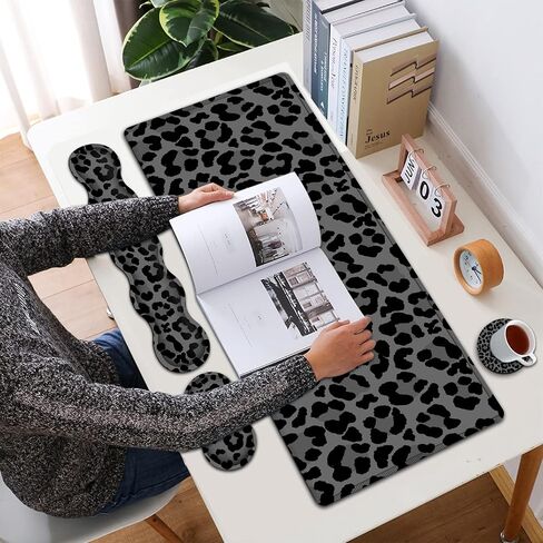 Ergonomic Keyboard Wrist Rest and Large Gaming Mouse Pad with Non-Slip Base, for Home Laptop Office Desk Pad,31.5x11.8 Big Desk Mat Black Leopard Print Pattern Mouse Pad with Wrist Supprot in Saudi Arabia
