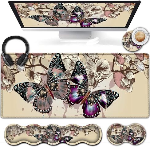 Ergonomic Keyboard Wrist Rest and Large Gaming Mouse Pad with Non-Slip Base, for Home Laptop Office Desk Pad,31.5x11.8 Big Desk Mat Black Leopard Print Pattern Mouse Pad with Wrist Supprot in Kuwait