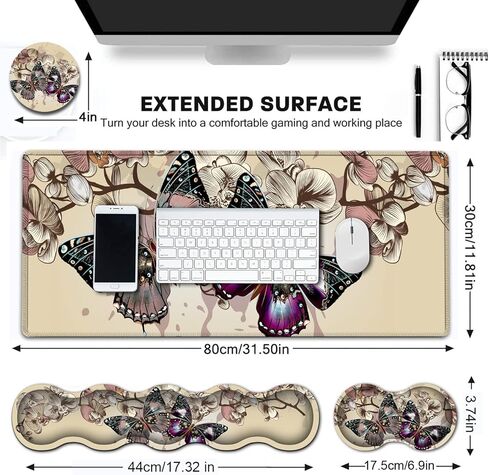 Ergonomic Keyboard Wrist Rest and Large Gaming Mouse Pad with Non-Slip Base, for Home Laptop Office Desk Pad,31.5x11.8 Big Desk Mat Black Leopard Print Pattern Mouse Pad with Wrist Supprot in Kuwait