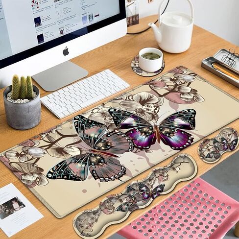 Ergonomic Keyboard Wrist Rest and Large Gaming Mouse Pad with Non-Slip Base, for Home Laptop Office Desk Pad,31.5x11.8 Big Desk Mat Black Leopard Print Pattern Mouse Pad with Wrist Supprot in Kuwait