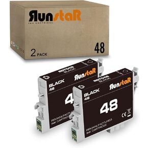 Run Star 2 Pack T048 استبدال خرطوشة الحبر الأسود المعاد تصنيعها لـ Epson 48 T048 استخدام لـ Epson Stylus Photo R200 R220 R300 R300M R320 R340 RX500 RX600 RX620 (2 أسود)