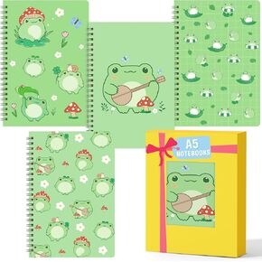 L1 -Rabe Frog Hardcover Notebooks - العودة إلى المدرسة 4 A5 A5 جمالية لطيفة FUN FUN STOPADS ، أول يوم من التدريب المدرسي كتاب سفر مجلة لوحة الرسم للطلاب للطلاب دراسة لوازم الدراسة