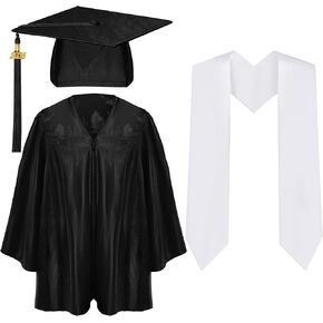 baotongle Black Kindergarten Preschool Graduation Gown Cap Set with 2025 Tassel Graduation Stole for Toddler Kids