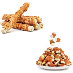 Mon2sun 9 بوصة الكلب Rawhide Rolls 6 عدد الكلاب الكبيرة والبسكويت المغلفة بالدجاج 10.58 أوقية للكلاب الصغيرة والكلاب الكبيرة