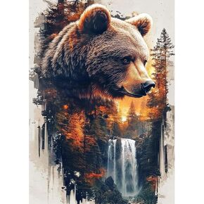 Qenspe Diamond Painting مجموعات للبالغين ، دب غابة كاملة الحفر الماس Diamond Dots اللوحات للمبتدئين ، Round 5D DIY الفنون والحرف لديكور الجدار المنزلي 12x16 بوصة