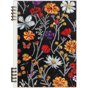 Bloom Flowers Diamonds Painting Lined Spiral Notebook For Women , 5D Diy Special Shape College Ruled Hardcover Notebook For Work Note Taking Journals For Writing, 60 Sheets Of 120 Pages, 10X7.5 In