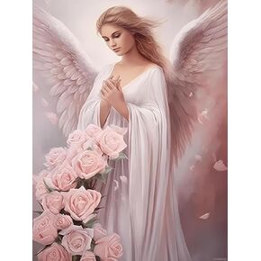 Hmdiimge 5D Diamonds Paints Kits للبالغين ، Rose Angel DIY Full Round Diamond Art مثالية للهدايا المصنوعة يدويًا للديكور الداخلي للاسترخاء وديكور الحمام 12x16 بوصة