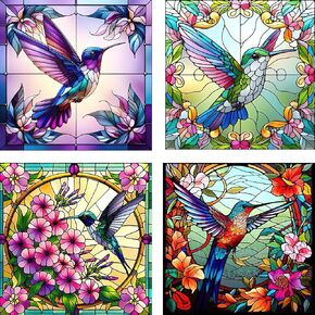 Auremi 4 pcs 5D Diamond Painting Kits, Hummingbird Diamond Art Painting Kits for Adults DIY Full Drill Animal Diamond Dots Crystal Craft Kits for Home Wall Decor Gifts 11.8x11.8 inch
