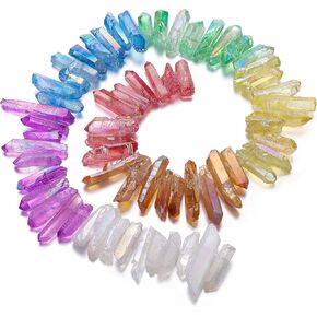 Top Plaza Rough غير منتظم Aura Crystals Points Stone Points Shard حبات فضفاضة للحرف اليدوية التي تصنع صخورًا طبيعية صخور خام من التيتانيوم المغلفة بالمغلفة 16 "Strand - 7 شقرا