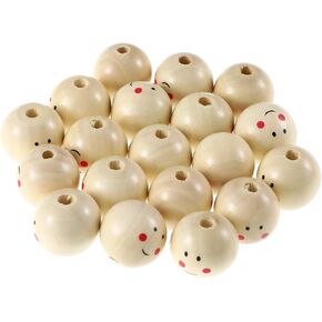 Toyvian Crafts 1 Inch/25mm Smile Wooden Beads Small Wooden Beads with Hole for Crafts, 20Pcs Bulk Natural Wooden Beads, Wooden Doll Heads Doll Faces for Crafts, Hair Braids Round Beads