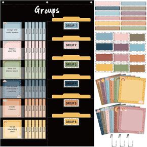 Pasimy Small Group Management Pocket Chart مع 96 Cards Boho Classroom Jobs Chart Organizer Small Group Organizer وعلى المهمة لمدرس الفصول الدراسية في المدرسة الثانوية الابتدائية يجب أن يحمل اللوازم