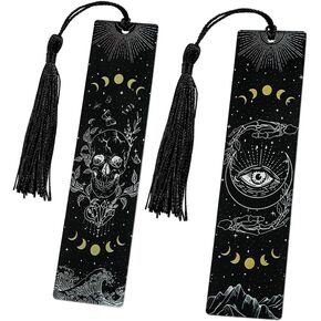 Dark Department Moon Sun Labmark - إشارات أكريليك متناظرة بالأبيض والأسود للنساء لقراءة الكتب ، هدية عاشق الكتاب ، عيد ميلاد ، التخرج ، هدية عيد الميلاد لسيدة ابنة صديقها (E 2pcs)