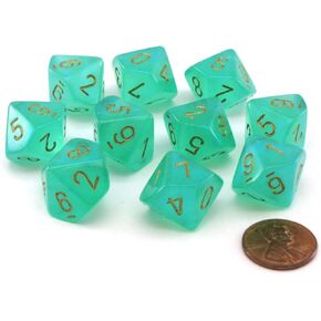DND Dice Set-Chessex D&D Dice-16mm Borealis Green and Gold Plastic Polyhedral Dice Set-Dungeons and Dragons Dice Includes 10 Dice – D10, CHX27375