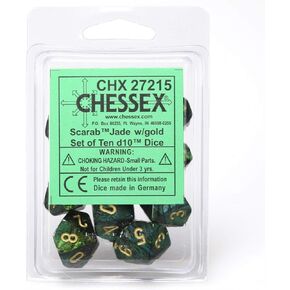 Chessex Manufacturing DND Dice Set-Chessex D&D Dice-16mm Scarab Jade and Gold Plastic Polyhedral Dice Set-Dungeons and Dragons Dice Includes 10 Dice – D10,Various,CHX27215
